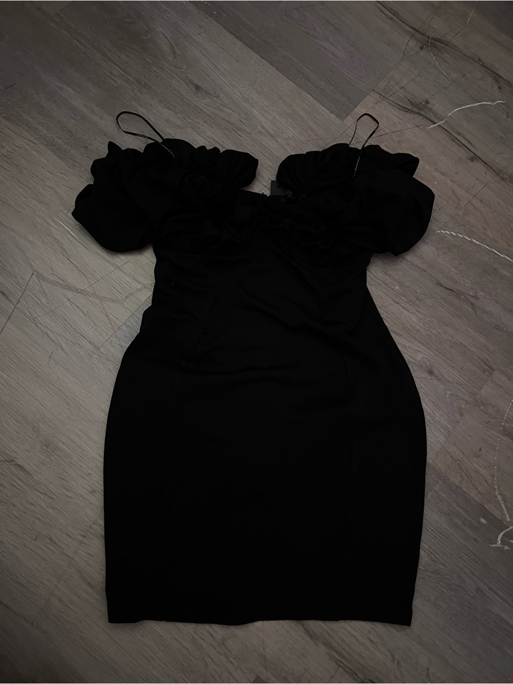 Symphony Black One-Shoulder Ruched Bodice Dress